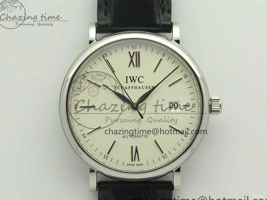 MIROTIME 0303 Supportive Portofino Automatic SS AF 1:1 Best Edition White Dial on Black Croco Leather Strap A 7184